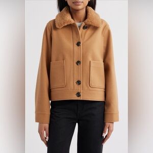 Sam Edelman Crop Jacket with Faux Shearling Collar in Camel